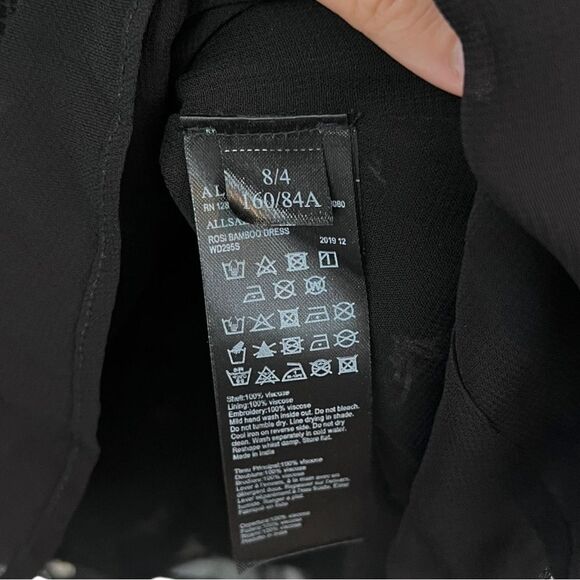 ALLSAINTS Rosi Embroidered Mini Dress Grunge Floral Long Sleeve V-Neck Crepe 4 - Picture 12 of 12